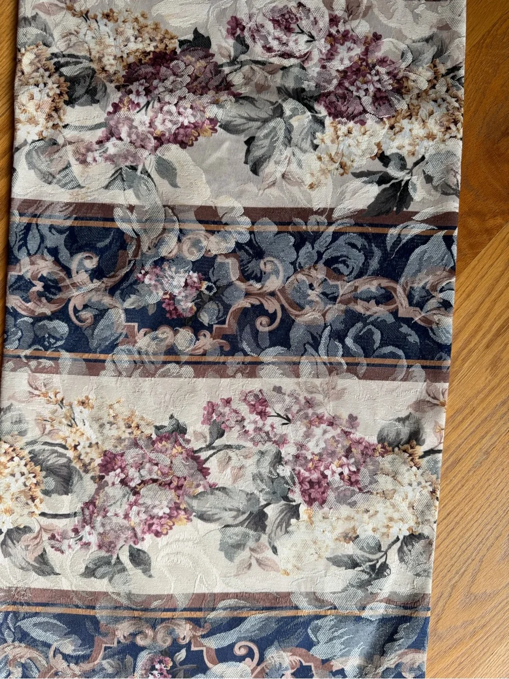 Floral Stripe Table Runner with Navy Tassel